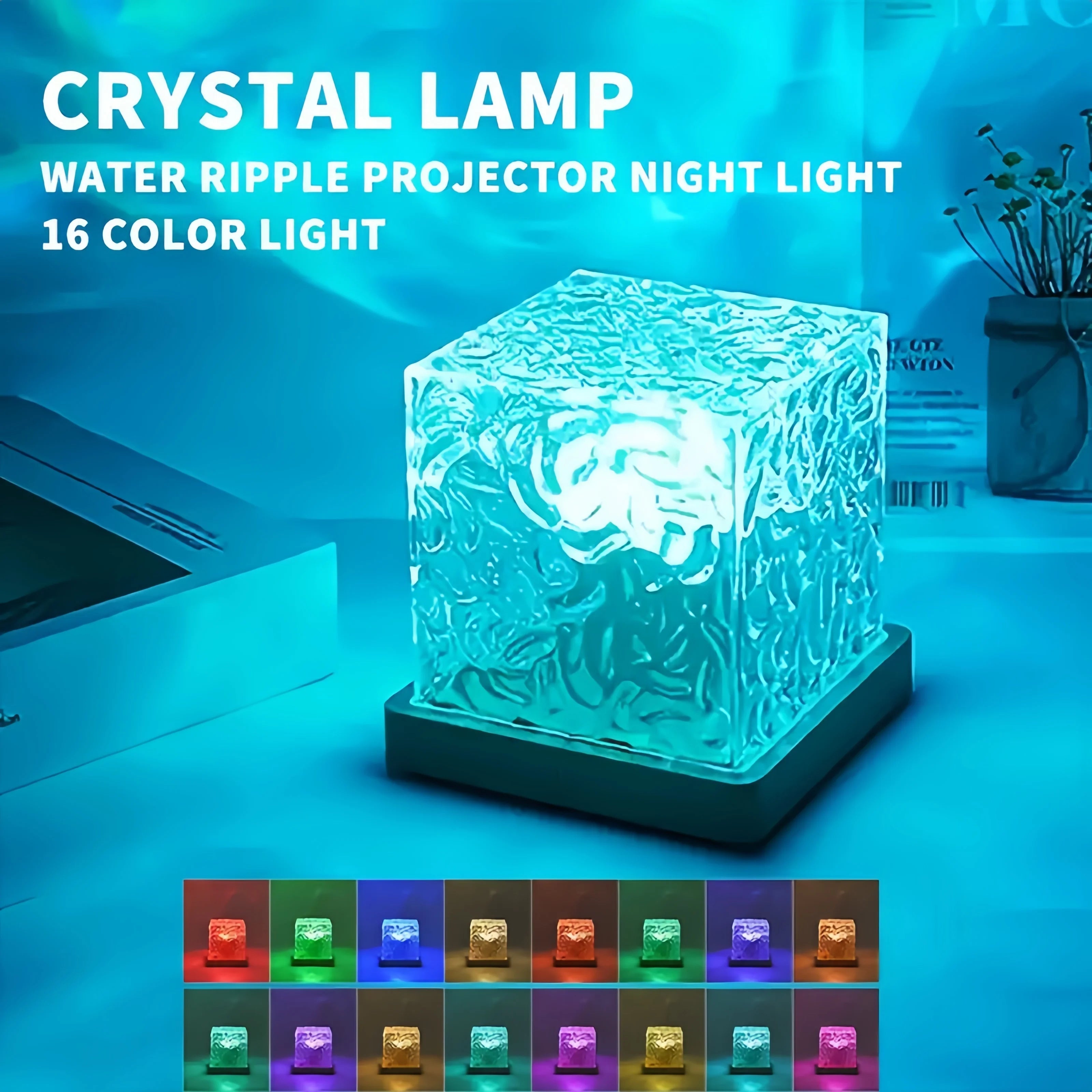 Ocean Wave Aurora Projector Light Remote 16 Colors RGB Dimmable Water Ripple Flame Crystal Lamp for Living Room Study Bedroom