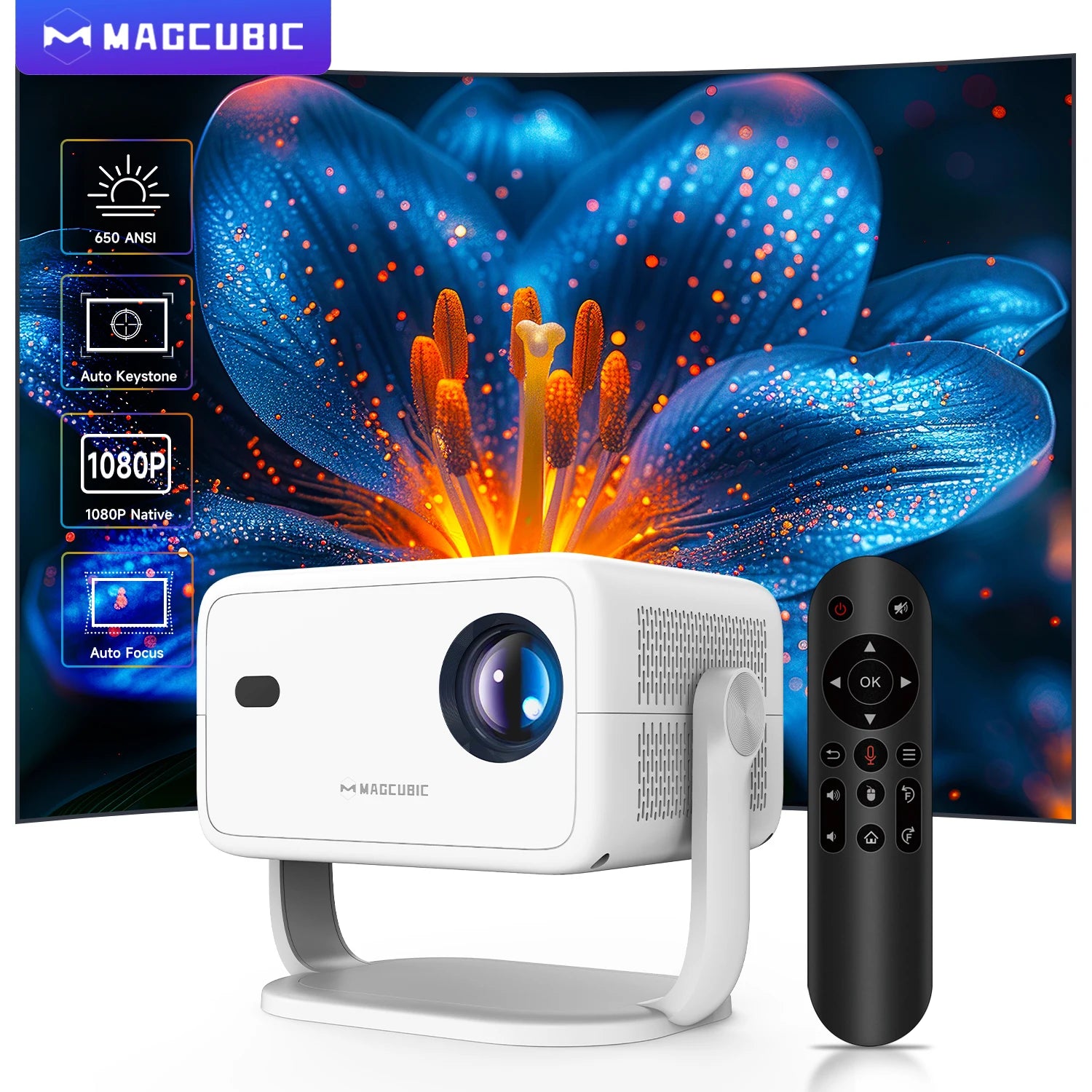 Native 1080P 650ANSI 4K Android11 L018 Projector with Auto Keystone Correction Focus Wifi6 BT5.2 Portable Movie Outdoor